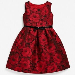 Childrens‎ Palace Girls Dress 12 Burgundy Red Jacquard Floral Holiday Party NWT